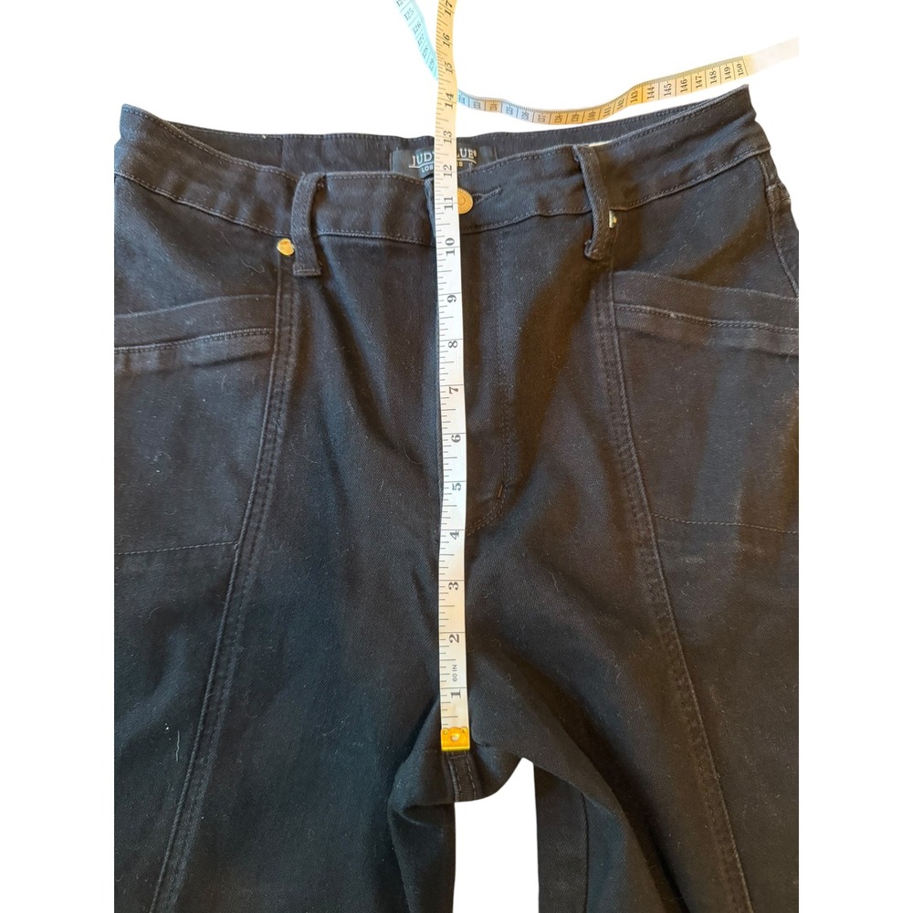 Judy Blue Retro Wide Leg High Rise Seamed Black Denim Jeans 11/30 Cut Hem - Picture 11 of 13
